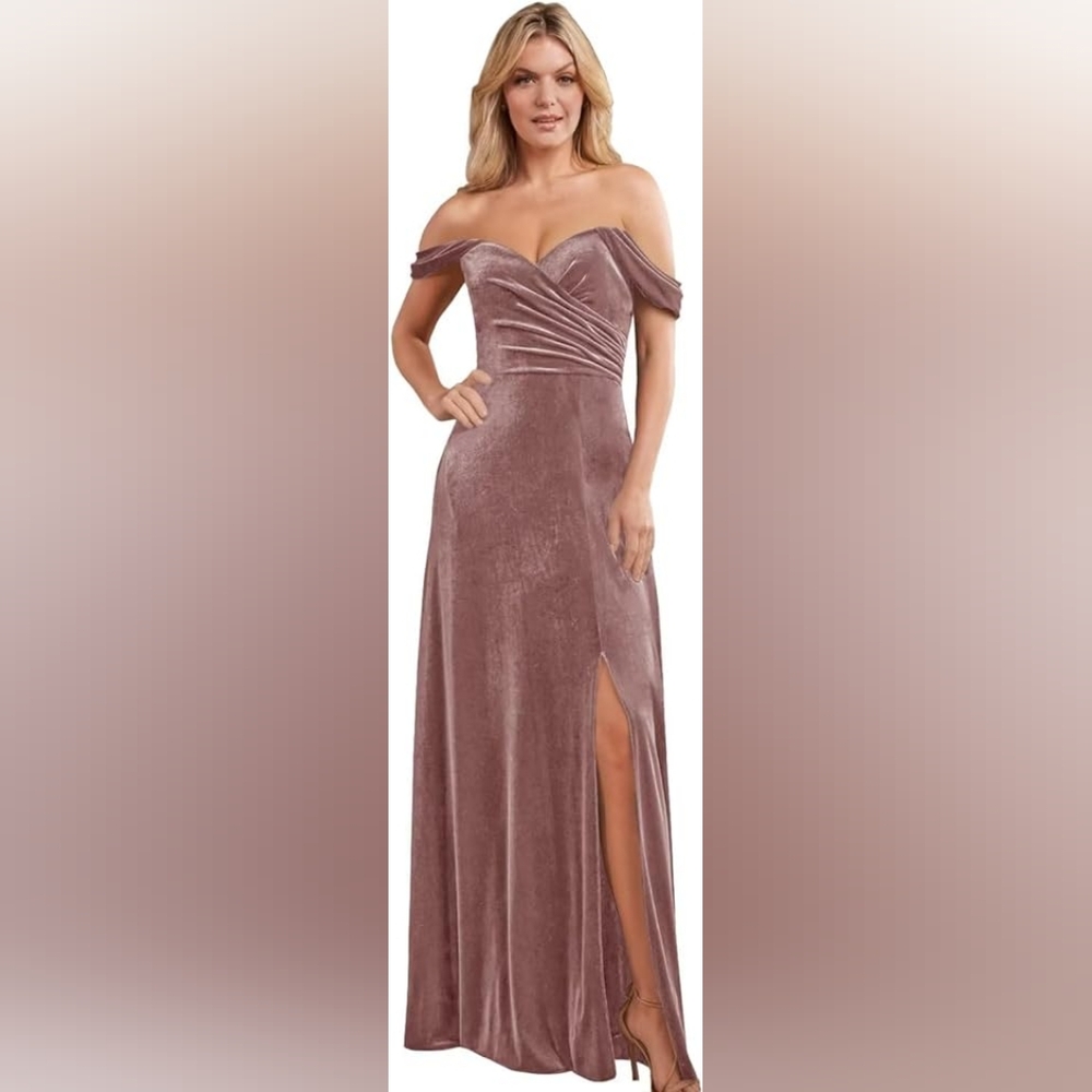 Off Shoulder Velvet Bridesmaid Dress Size 10 Dusty Rose